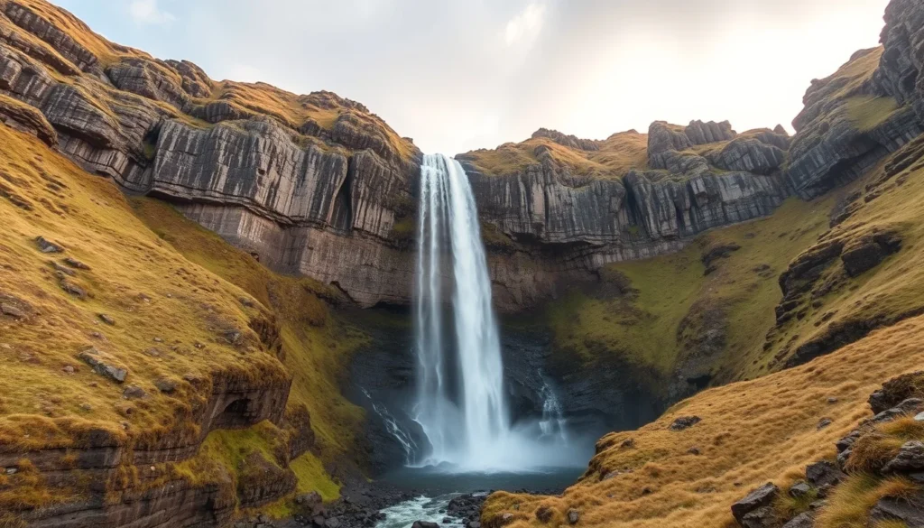 Dynjandi waterfall in West Iceland fjords