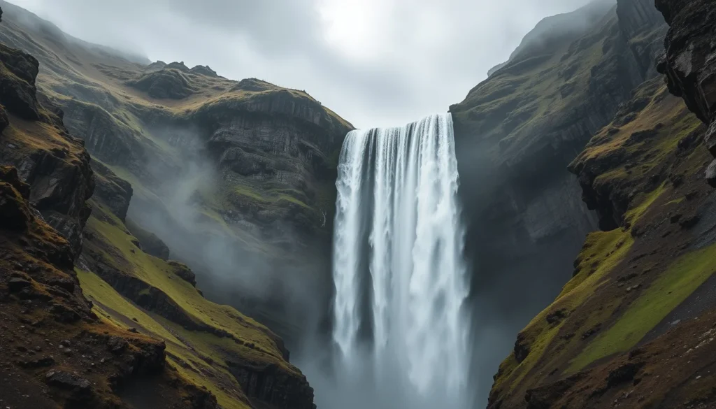 Haifoss remote waterfall in Icelandic Highlands