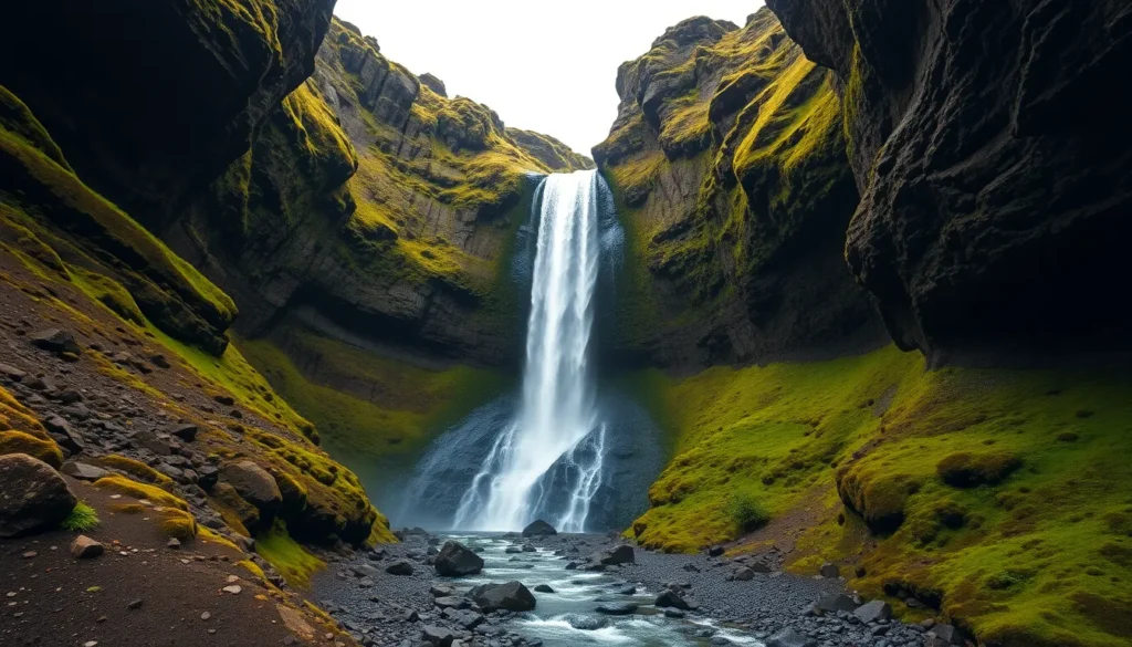 Hidden waterfall in Iceland away from crowds
