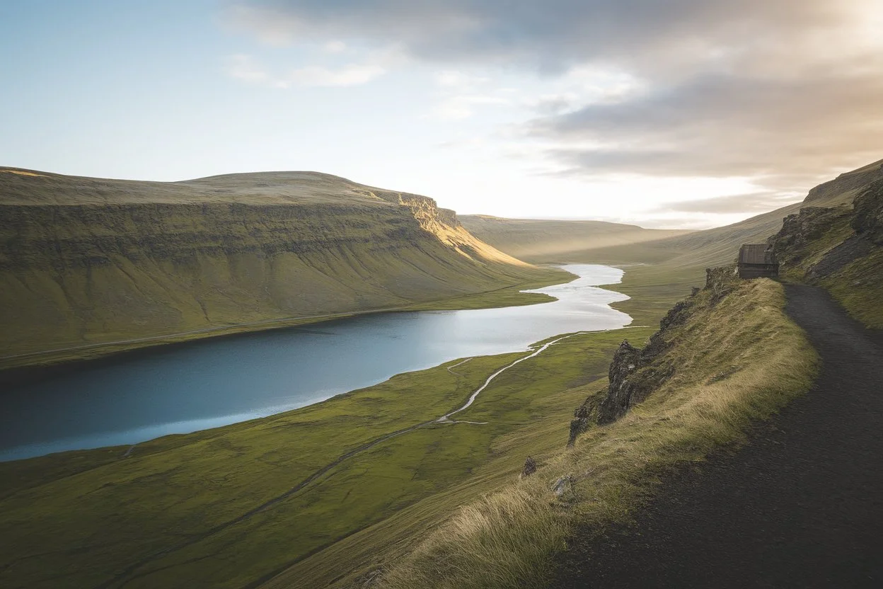 View of Lagarfljót lake from Hengifoss hiking trail